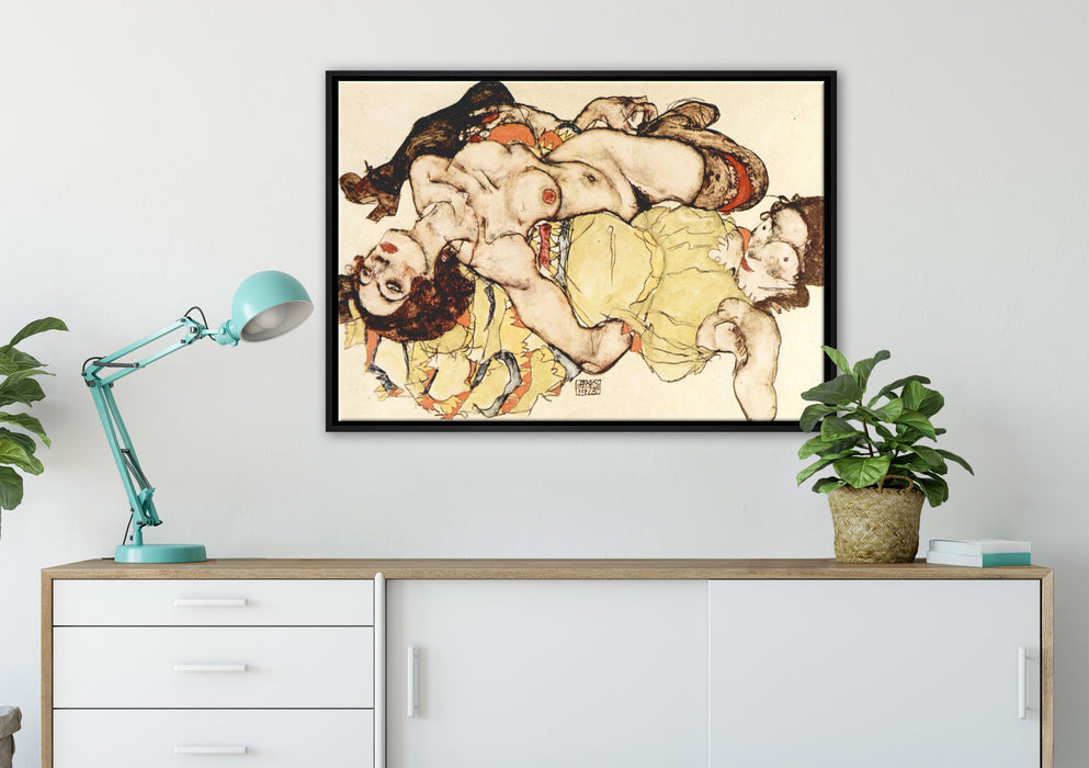 Egon Schiele - Sich liebende Frauen  auf Leinwandbild gerahmt verschiedene Größen im Wohnzimmer