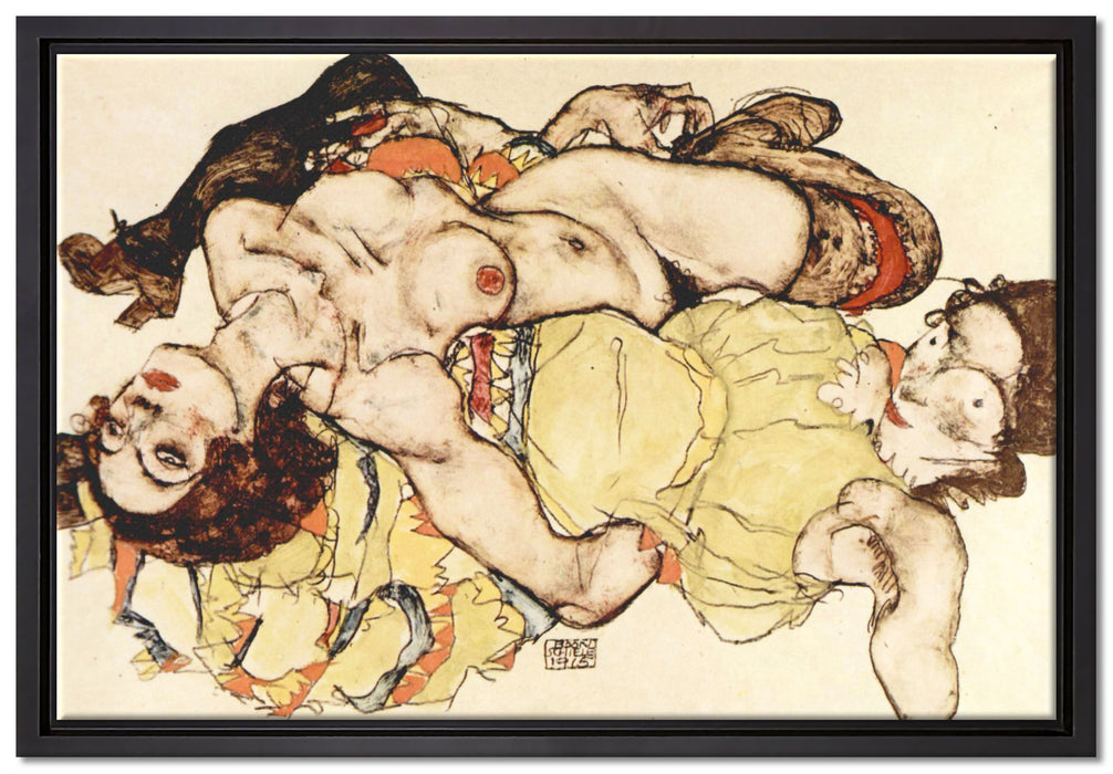 Egon Schiele - Sich liebende Frauen   auf Leinwandbild gerahmt Größe 60x40