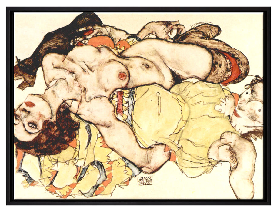 Egon Schiele - Sich liebende Frauen   auf Leinwandbild gerahmt Größe 80x60
