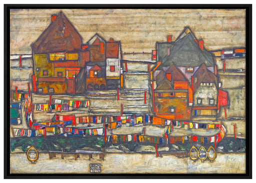 Egon Schiele - Häuser mit bunter Wäsche  auf Leinwandbild gerahmt Größe 100x70