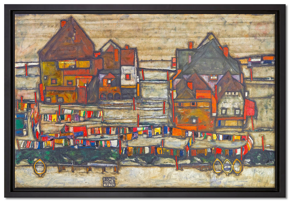 Egon Schiele - Häuser mit bunter Wäsche   auf Leinwandbild gerahmt Größe 60x40