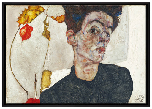 Egon Schiele - Selbstportrait mit Physalis auf Leinwandbild gerahmt Größe 100x70