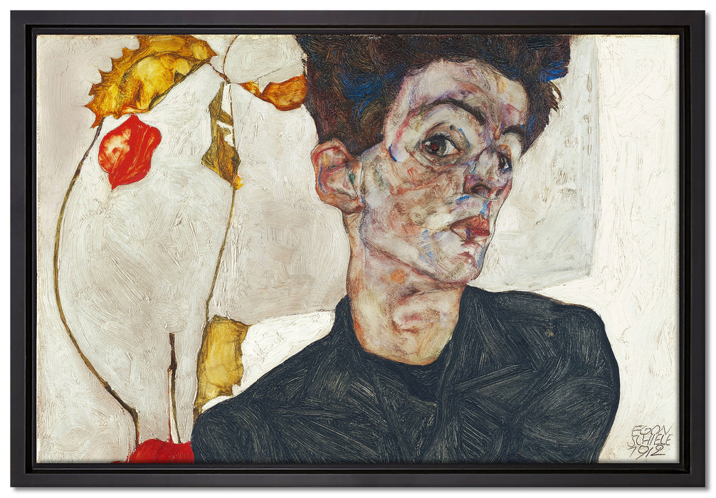 Egon Schiele - Selbstportrait mit Physalis  auf Leinwandbild gerahmt Größe 60x40