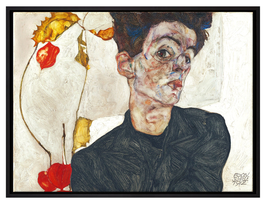 Egon Schiele - Selbstportrait mit Physalis  auf Leinwandbild gerahmt Größe 80x60