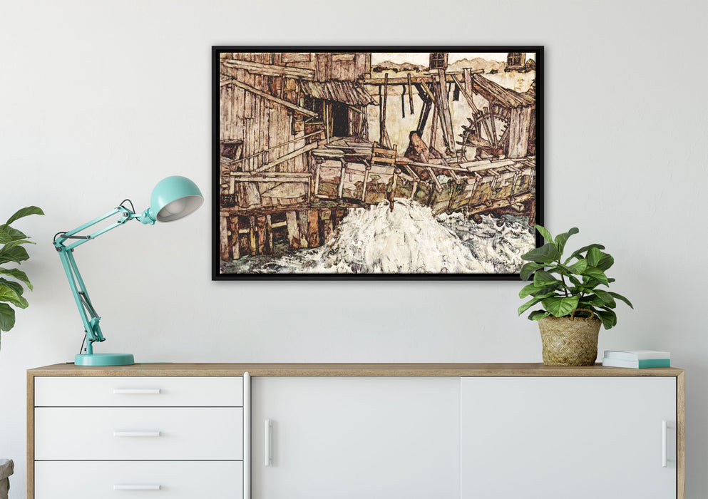 Egon Schiele - Alte Mühle  auf Leinwandbild gerahmt verschiedene Größen im Wohnzimmer