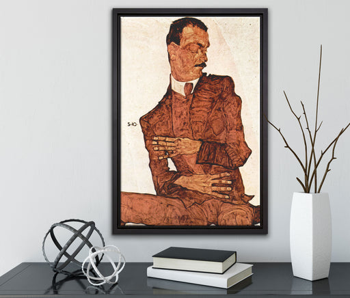 Egon Schiele - Portrait von Arthur Rössler  auf Leinwandbild gerahmt mit Kirschblüten