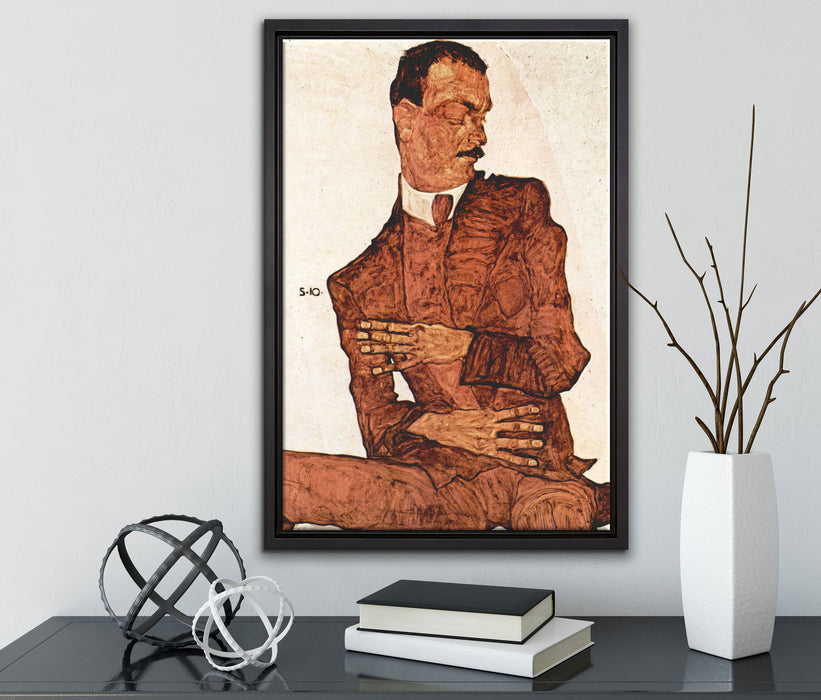 Egon Schiele - Portrait von Arthur Rössler  auf Leinwandbild gerahmt mit Kirschblüten