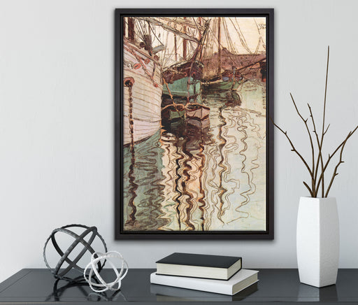Egon Schiele - Segelschiffe im wellenbewegtem Wasser auf Leinwandbild gerahmt mit Kirschblüten