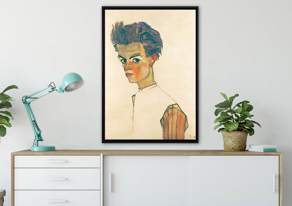 Egon Schiele - Selbstportrait  auf Leinwandbild gerahmt verschiedene Größen im Wohnzimmer