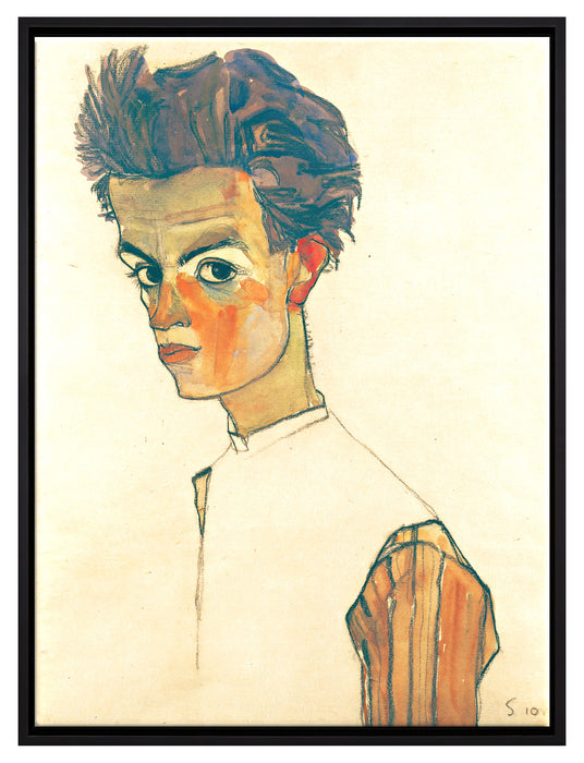 Egon Schiele - Selbstportrait   auf Leinwandbild gerahmt Größe 80x60