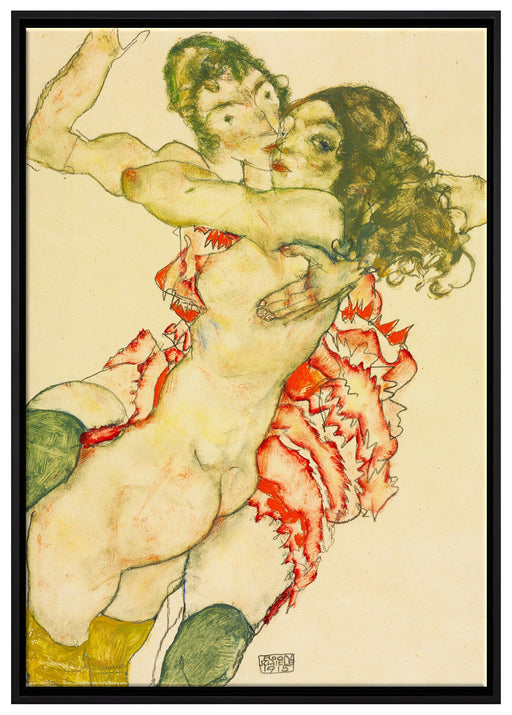 Egon Schiele - Zwei sich umarmende Frauen  auf Leinwandbild gerahmt Größe 100x70