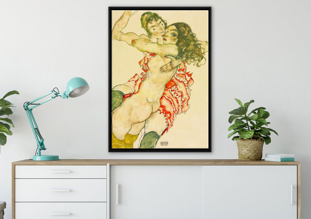 Egon Schiele - Zwei sich umarmende Frauen  auf Leinwandbild gerahmt verschiedene Größen im Wohnzimmer