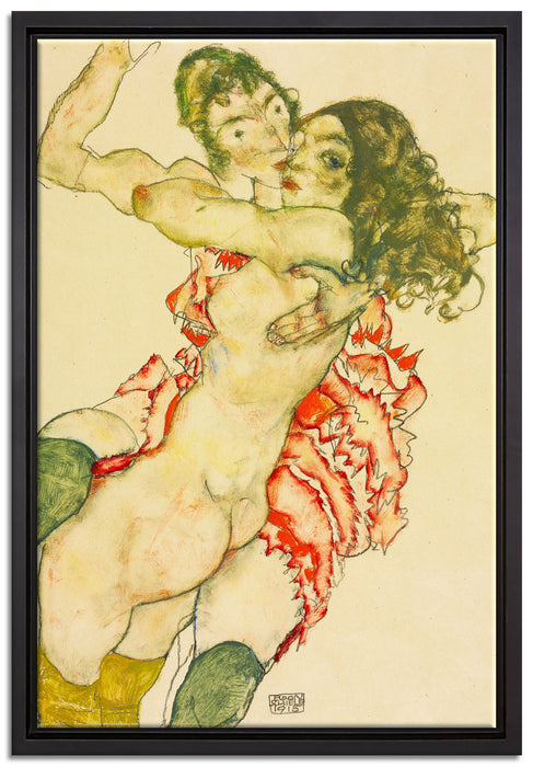 Egon Schiele - Zwei sich umarmende Frauen   auf Leinwandbild gerahmt Größe 60x40