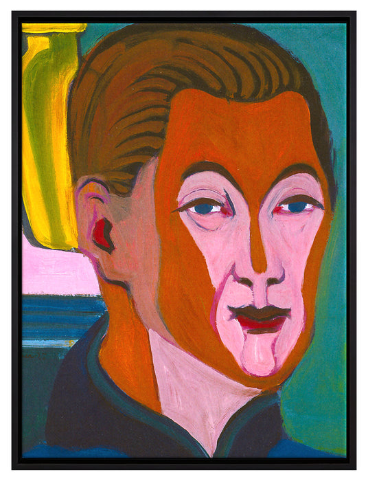 Ernst Ludwig Kirchner - Kopf des Malers Selbstbildnis  auf Leinwandbild gerahmt Größe 80x60