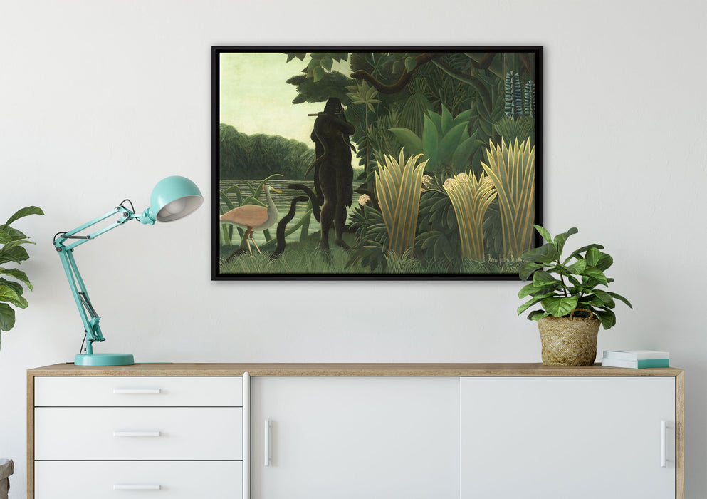 Henri Rousseau - Der Schlangenbeschwörer Naivismus auf Leinwandbild gerahmt verschiedene Größen im Wohnzimmer