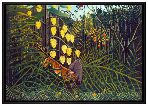 Henri Rousseau - Kampf zwischen Tiger und Büffel auf Leinwandbild gerahmt Größe 100x70