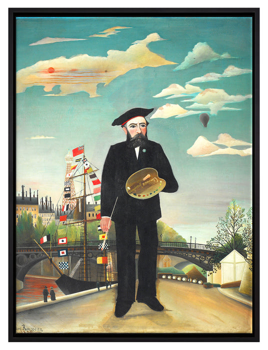 Henri Rousseau - Selbstbildnis mit Palette Naivism  auf Leinwandbild gerahmt Größe 80x60