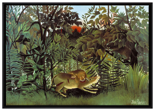 Henri Rousseau - Hungriger Löwe auf Leinwandbild gerahmt Größe 100x70