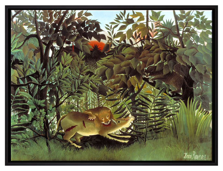 Henri Rousseau - Hungriger Löwe  auf Leinwandbild gerahmt Größe 80x60