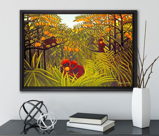 Henri Rousseau - Affen in den Orangen-Bäumen auf Leinwandbild gerahmt mit Kirschblüten