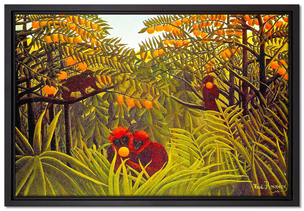 Henri Rousseau - Affen in den Orangen-Bäumen  auf Leinwandbild gerahmt Größe 60x40