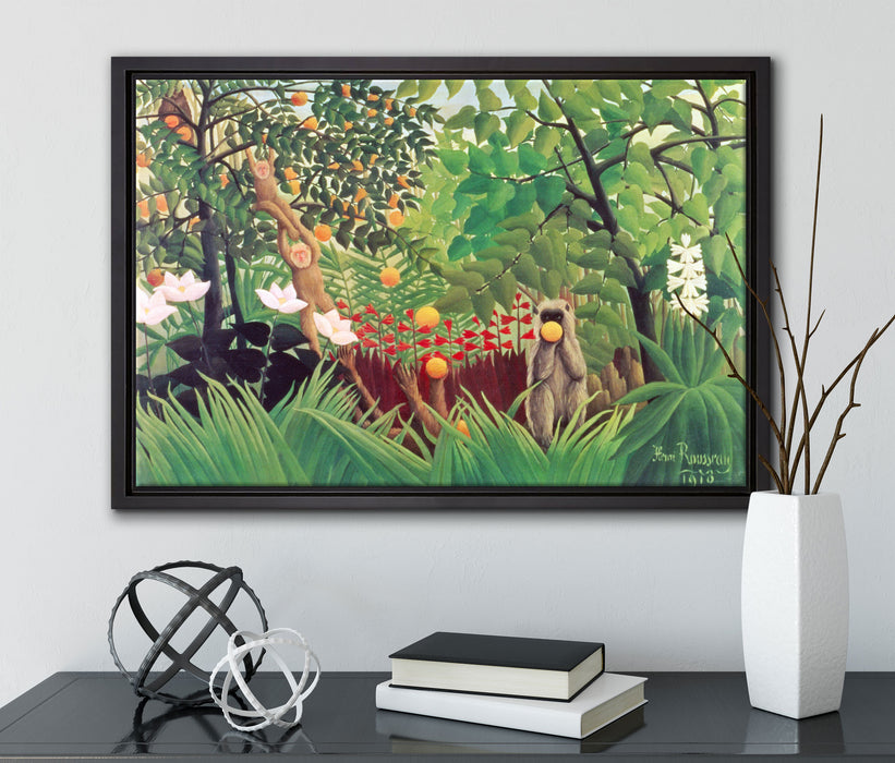 Henri Rousseau - Exotische Landschaft  auf Leinwandbild gerahmt mit Kirschblüten