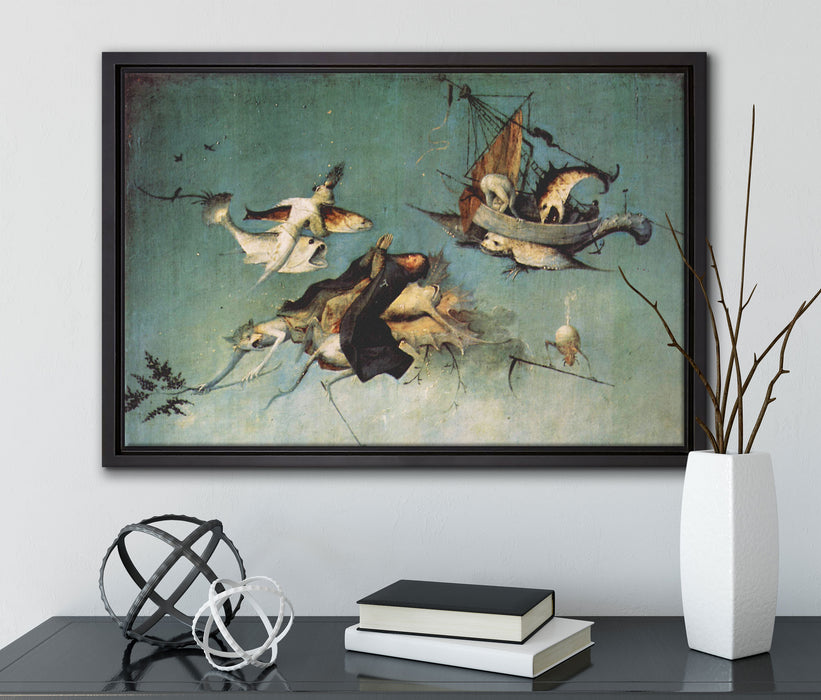 Hieronymus Bosch - Ausschnitt aus Garten der Lüste II auf Leinwandbild gerahmt mit Kirschblüten