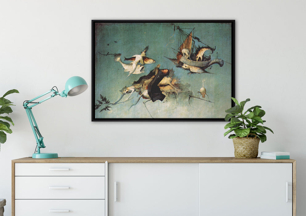 Hieronymus Bosch - Ausschnitt aus Garten der Lüste II auf Leinwandbild gerahmt verschiedene Größen im Wohnzimmer