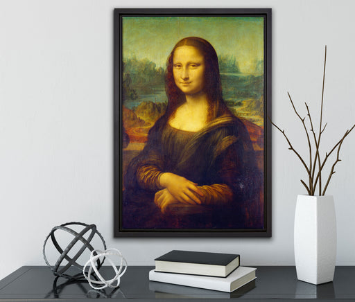 Leonardo da Vinci - Mona Lisa  auf Leinwandbild gerahmt mit Kirschblüten