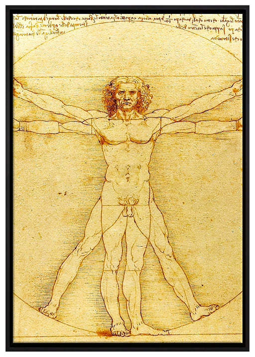 Leonardo da Vinci - Vitruvianischer Mensch auf Leinwandbild gerahmt Größe 100x70