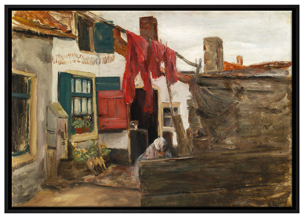 Max Liebermann - Holländische Dorfecke mit hängender Wä auf Leinwandbild gerahmt Größe 100x70