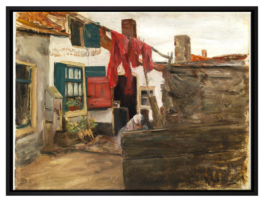 Max Liebermann - Holländische Dorfecke mit hängender Wä  auf Leinwandbild gerahmt Größe 80x60