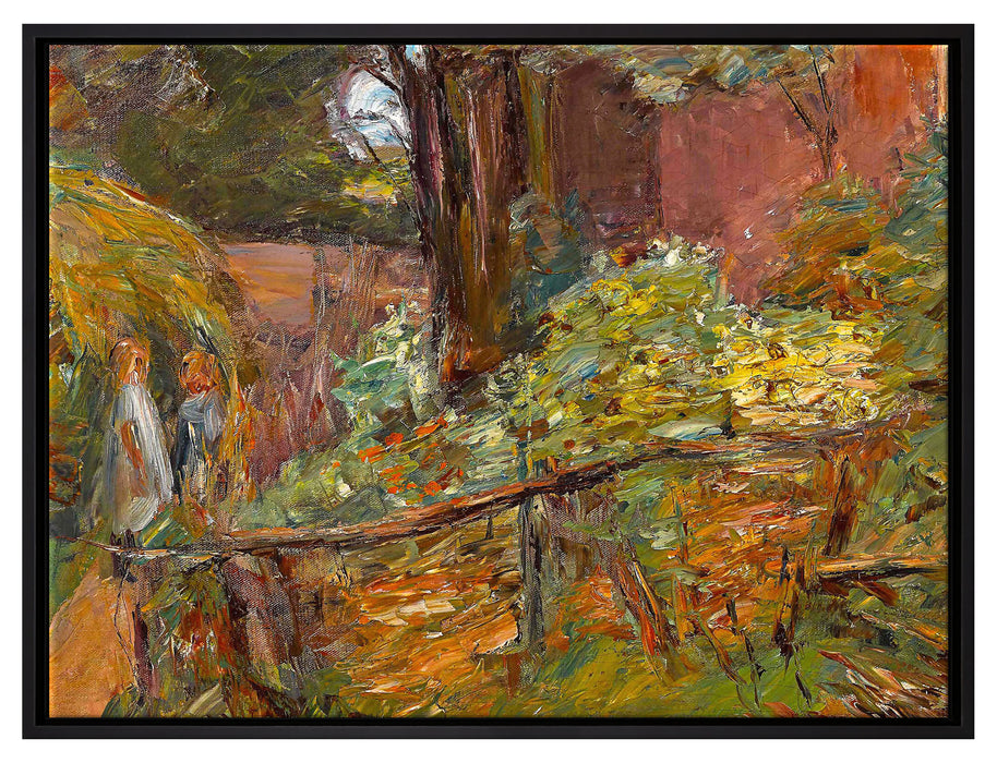 Max Liebermann - Garten mit zwei Kindern  auf Leinwandbild gerahmt Größe 80x60