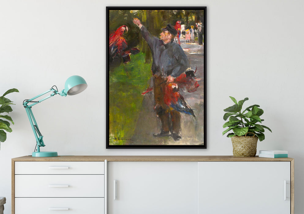 Max Liebermann - Papageienmann auf Leinwandbild gerahmt verschiedene Größen im Wohnzimmer