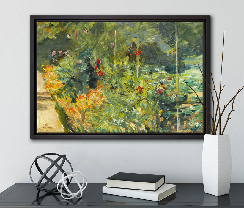 Max Liebermann - DER NUTZGARTEN IN WANNSEE NACH WESTEN auf Leinwandbild gerahmt mit Kirschblüten