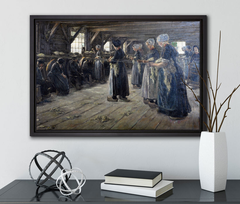 Max Liebermann - Flachsscheuer in Laren  auf Leinwandbild gerahmt mit Kirschblüten