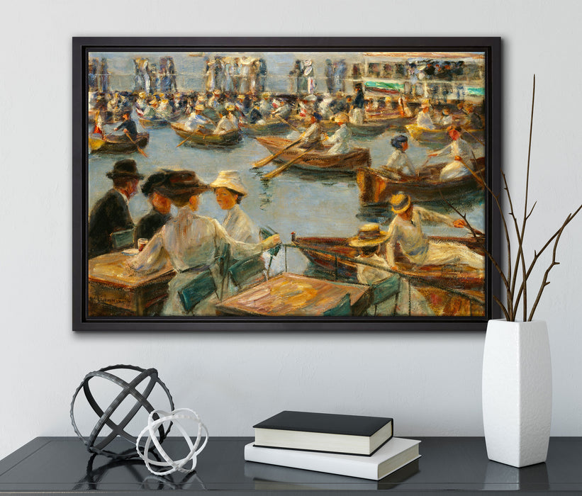 Max Liebermann - An der Alster in Hamburg auf Leinwandbild gerahmt mit Kirschblüten