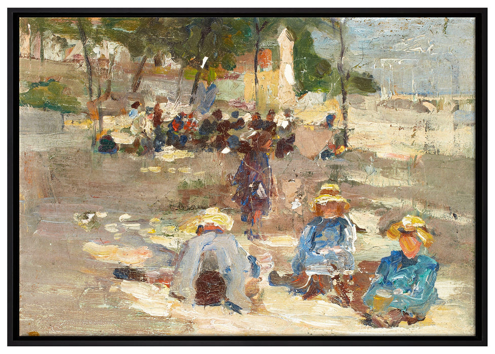 Max Liebermann - Picknick im Park auf Leinwandbild gerahmt Größe 100x70