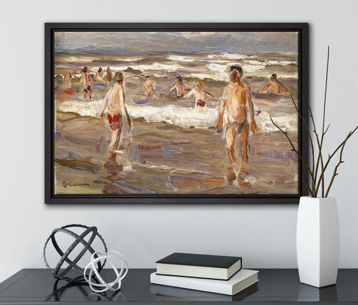 Max Liebermann - Badende Knaben im Meer auf Leinwandbild gerahmt mit Kirschblüten