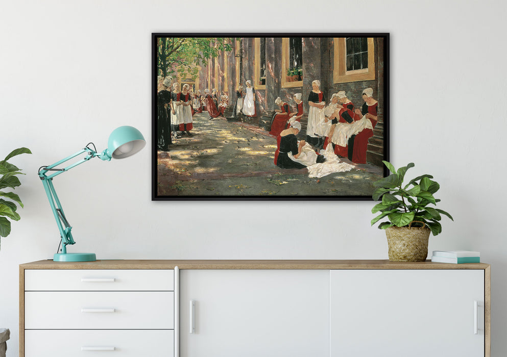 Max Liebermann - Freistunde im Amsterdamer Waisenhaus  auf Leinwandbild gerahmt verschiedene Größen im Wohnzimmer