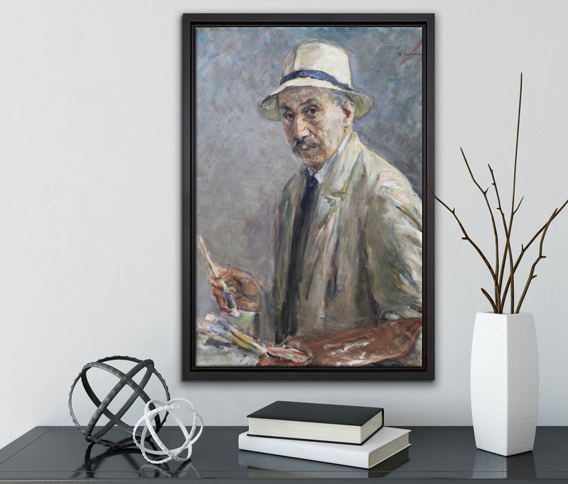Max Liebermann - Selbstbildnis  auf Leinwandbild gerahmt mit Kirschblüten