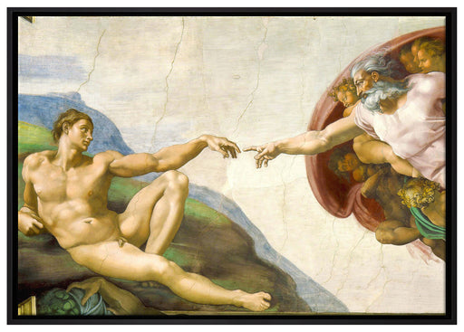 Michelangelo - Die Erschaffung Adams auf Leinwandbild gerahmt Größe 100x70