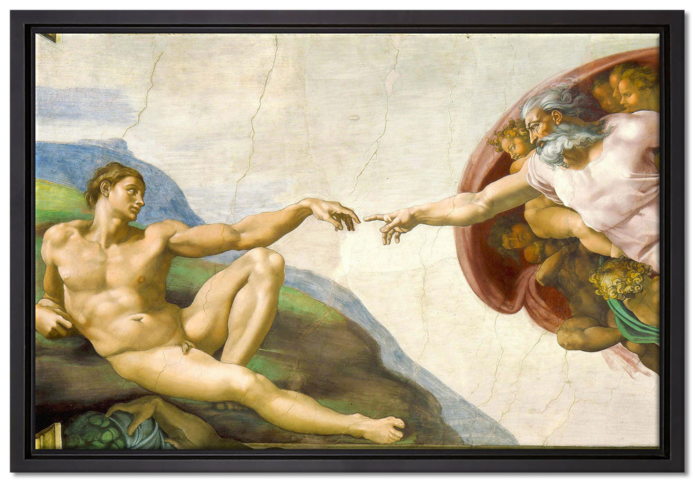 Michelangelo - Die Erschaffung Adams  auf Leinwandbild gerahmt Größe 60x40