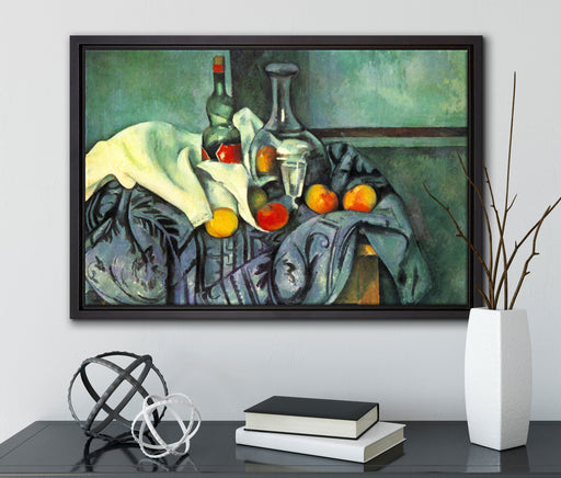 Paul Cézanne - Stillleben Pfefferminzflasche auf Leinwandbild gerahmt mit Kirschblüten