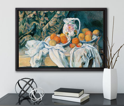 Paul Cézanne - Stillleben mit Vorhang auf Leinwandbild gerahmt mit Kirschblüten