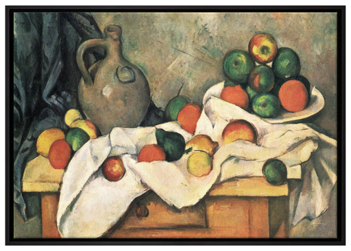 Paul Cézanne - Stillleben mit Vorhang Krug und Obstsc auf Leinwandbild gerahmt Größe 100x70
