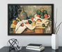 Paul Cézanne - Stillleben mit Vorhang Krug und Obstsc auf Leinwandbild gerahmt mit Kirschblüten