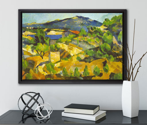Paul Cézanne - Berge in der Provence auf Leinwandbild gerahmt mit Kirschblüten