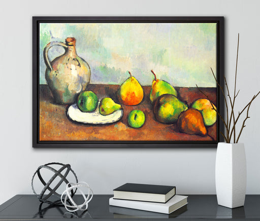 Paul Cézanne - Stillleben Krug und Früchte   auf Leinwandbild gerahmt mit Kirschblüten