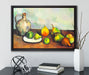 Paul Cézanne - Stillleben Krug und Früchte   auf Leinwandbild gerahmt mit Kirschblüten